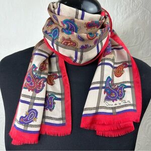 Oscar de la Renta Silk Paisley Oblong Scarf PINHOLES
